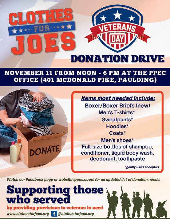 PPEC Veterans Day Drive for Clothes for Joes
