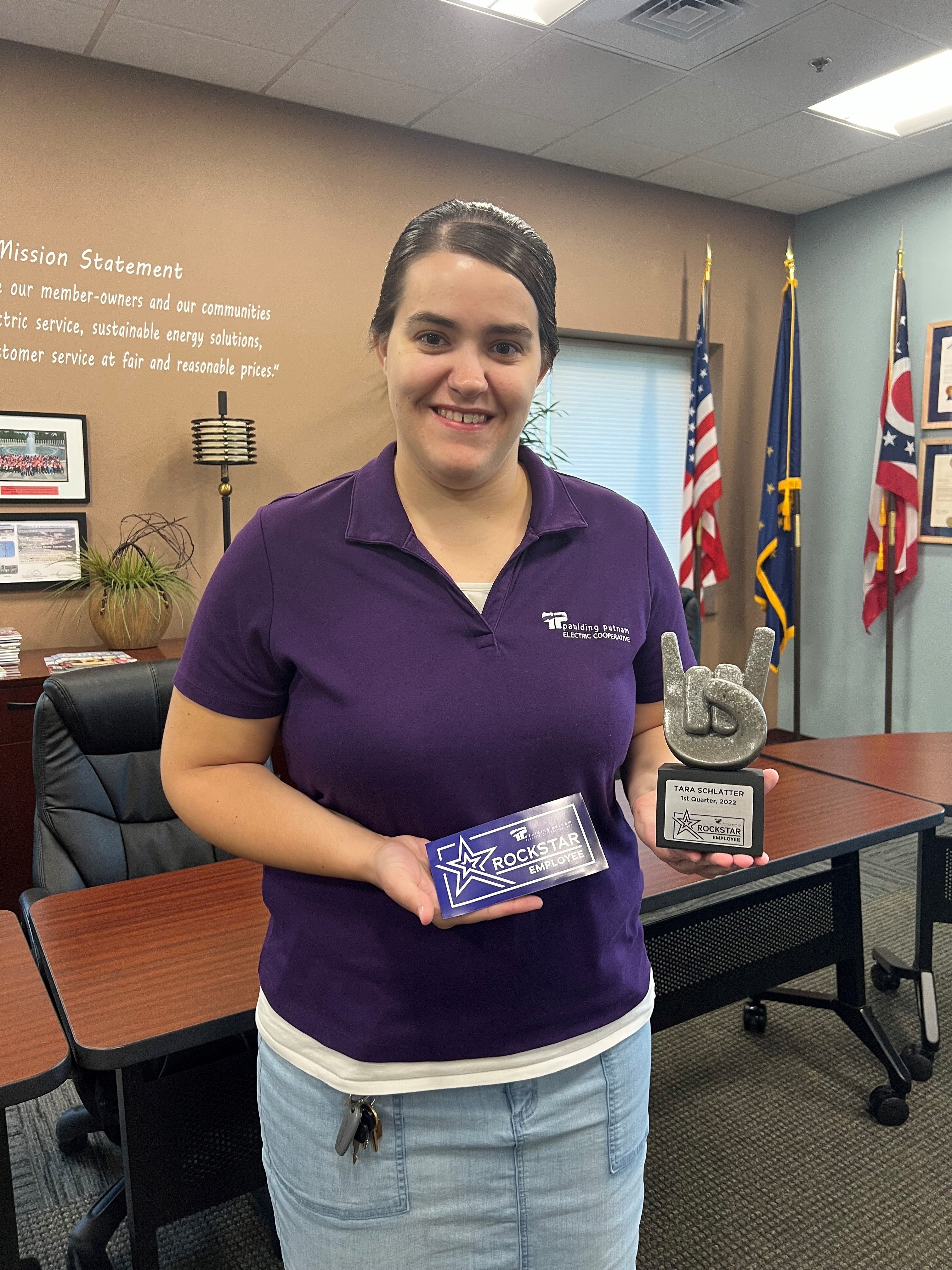 Tara Schlatter with her Rockstar award