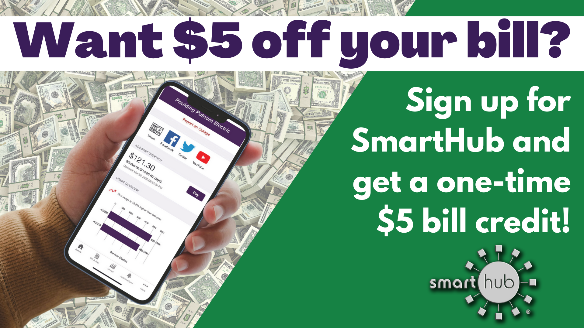 Sign up for SmartHub and get a $5 bill credit!